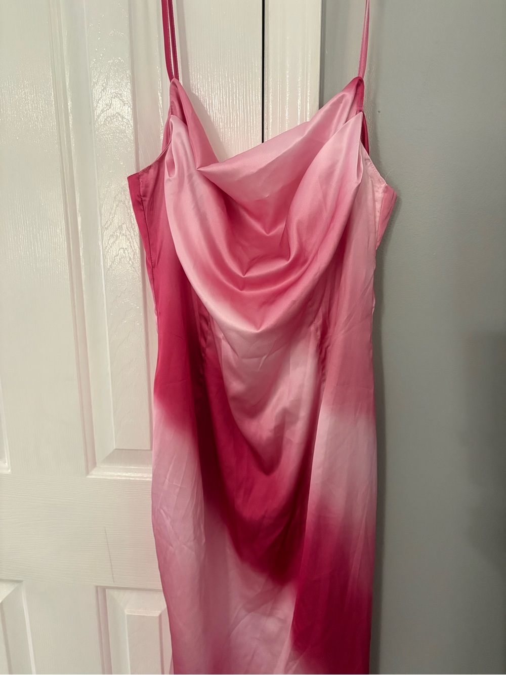 Pink Ombre Satin Cowl Neck Dress Women's Midi Dress - Picture 3 of 3